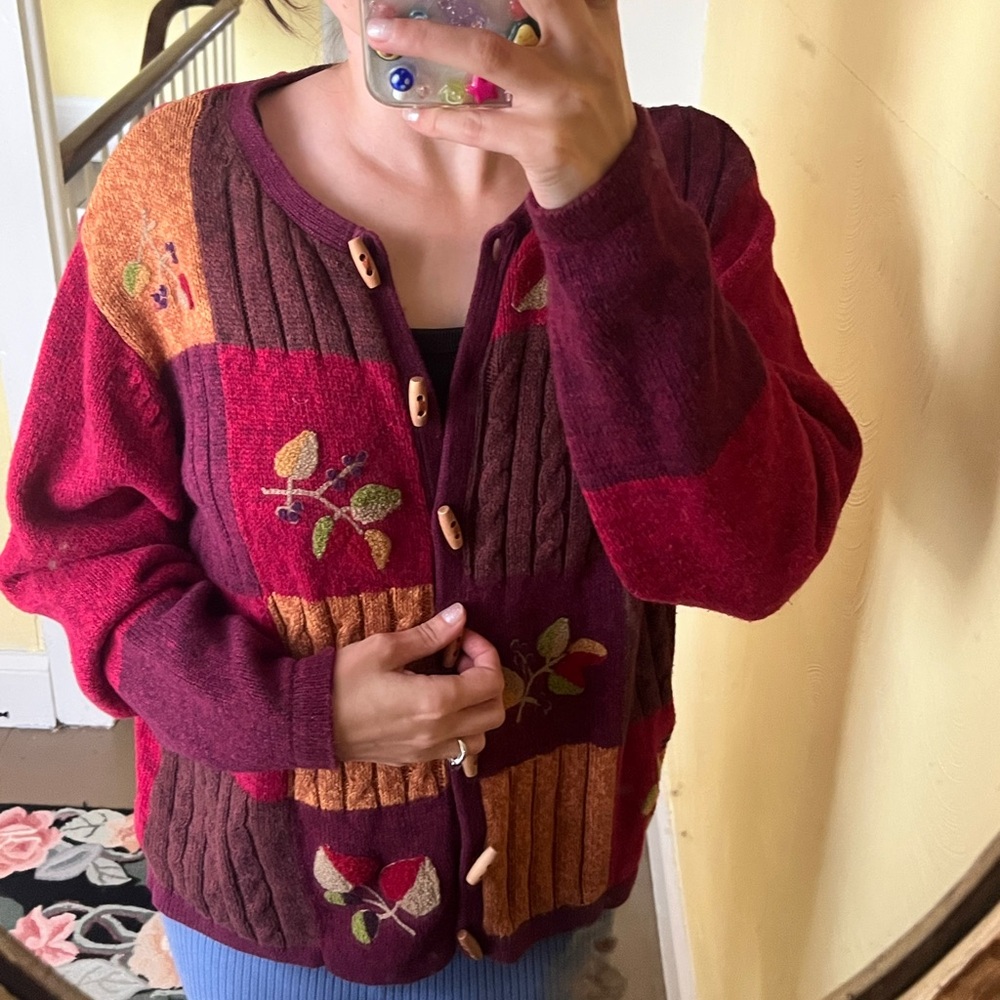 Vintage Erika Patchwork Knit Cardigan Cottagecore - Picture 7 of 8